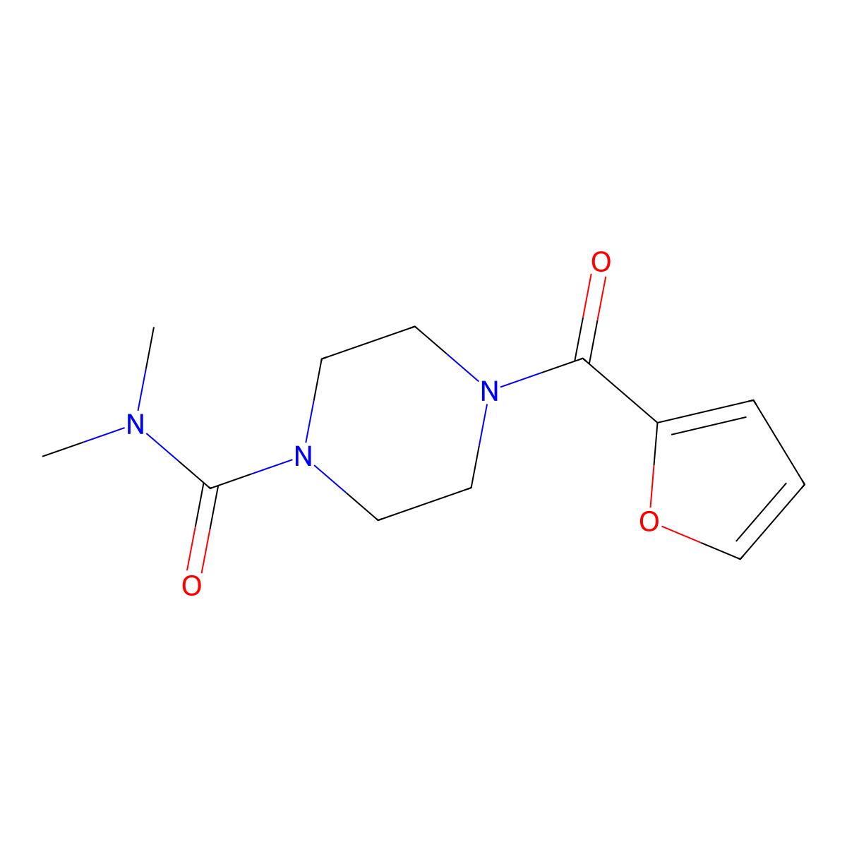 4-(furan-2-carbonyl)-N,N-dimethylpiperazine-1-carboxamide molecular structure, CAS 446270-74-2