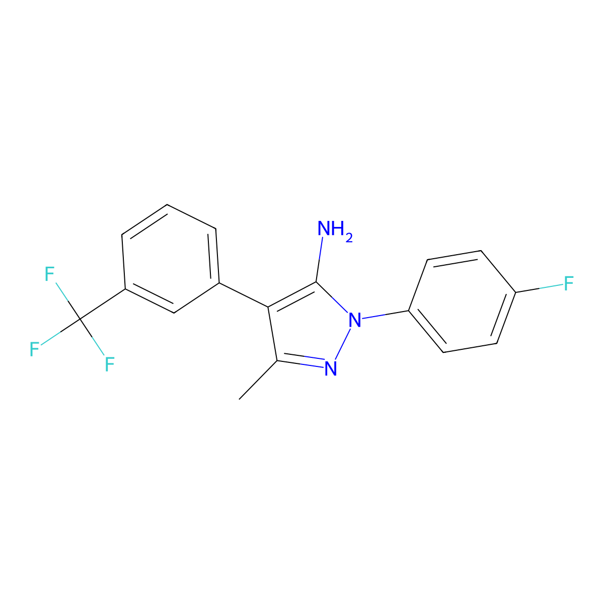 1-(4-Fluorophenyl)-3-methyl-4-[3-(trifluoromethyl)phenyl]-1H-pyrazol-5-amine molecular structure, CAS 446275-99-6