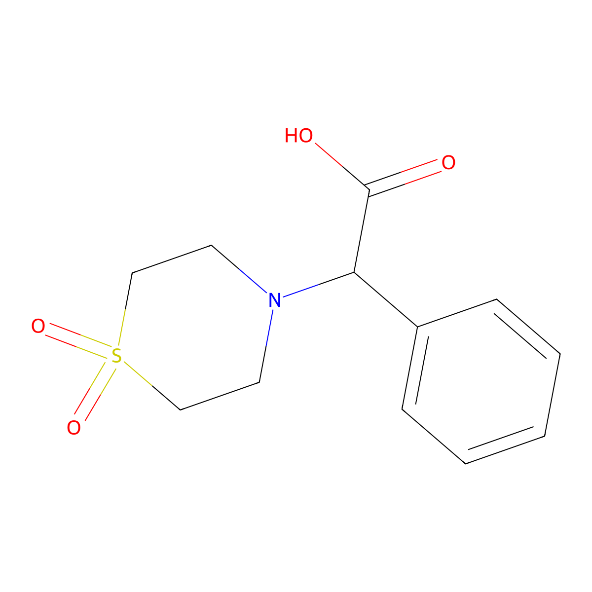 2-(1,1-Dioxo-1lambda6-thiomorpholin-4-yl)-2-phenylacetic acid molecular structure, CAS 446276-14-8