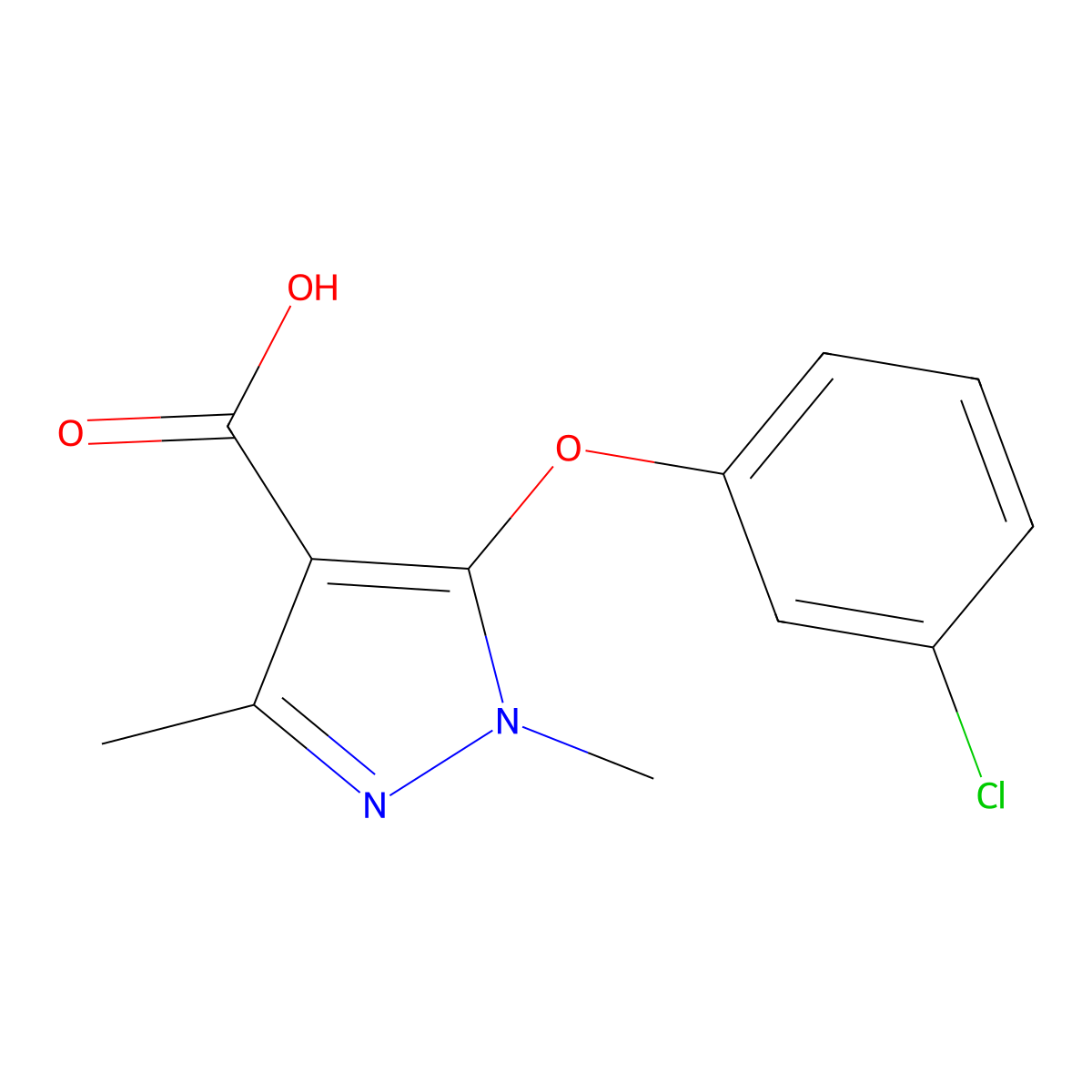 5-(3-chlorophenoxy)-1,3-dimethyl-1H-pyrazole-4-carboxylic acid molecular structure, CAS 446276-24-0