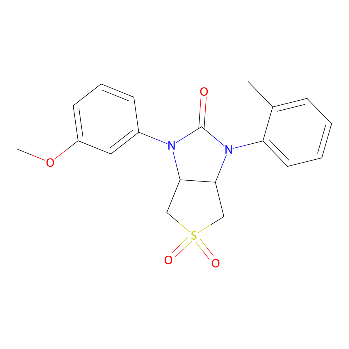 1-(3-methoxyphenyl)-3-(o-tolyl)tetrahydro-1H-thieno[3,4-d]imidazol-2(3H)-one 5,5-dioxide molecular structure, CAS 446277-56-1