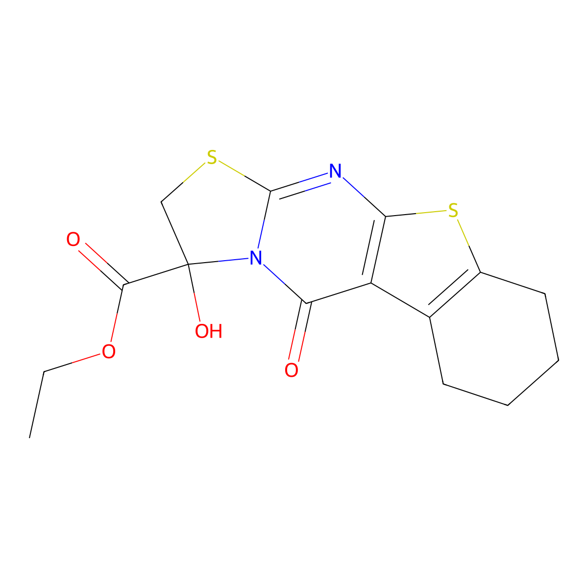 ethyl 3-hydroxy-5-oxo-4,6,7,8,9-pentahydro-2H-benzo[b]thiopheno[2,3-d]1,3-thia zolidino[3,2-a]pyrimidine-3-carboxylate molecular structure, CAS 446278-63-3