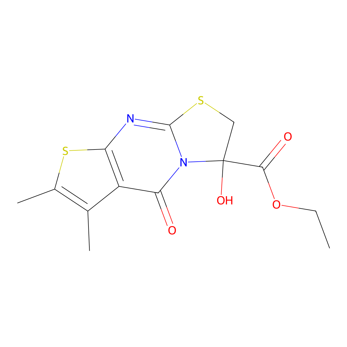 ethyl 3-hydroxy-6,7-dimethyl-5-oxo-4-hydro-2H-1,3-thiazolidino[3,2-a]thiopheno [2,3-d]pyrimidine-3-carboxylate molecular structure, CAS 446278-65-5