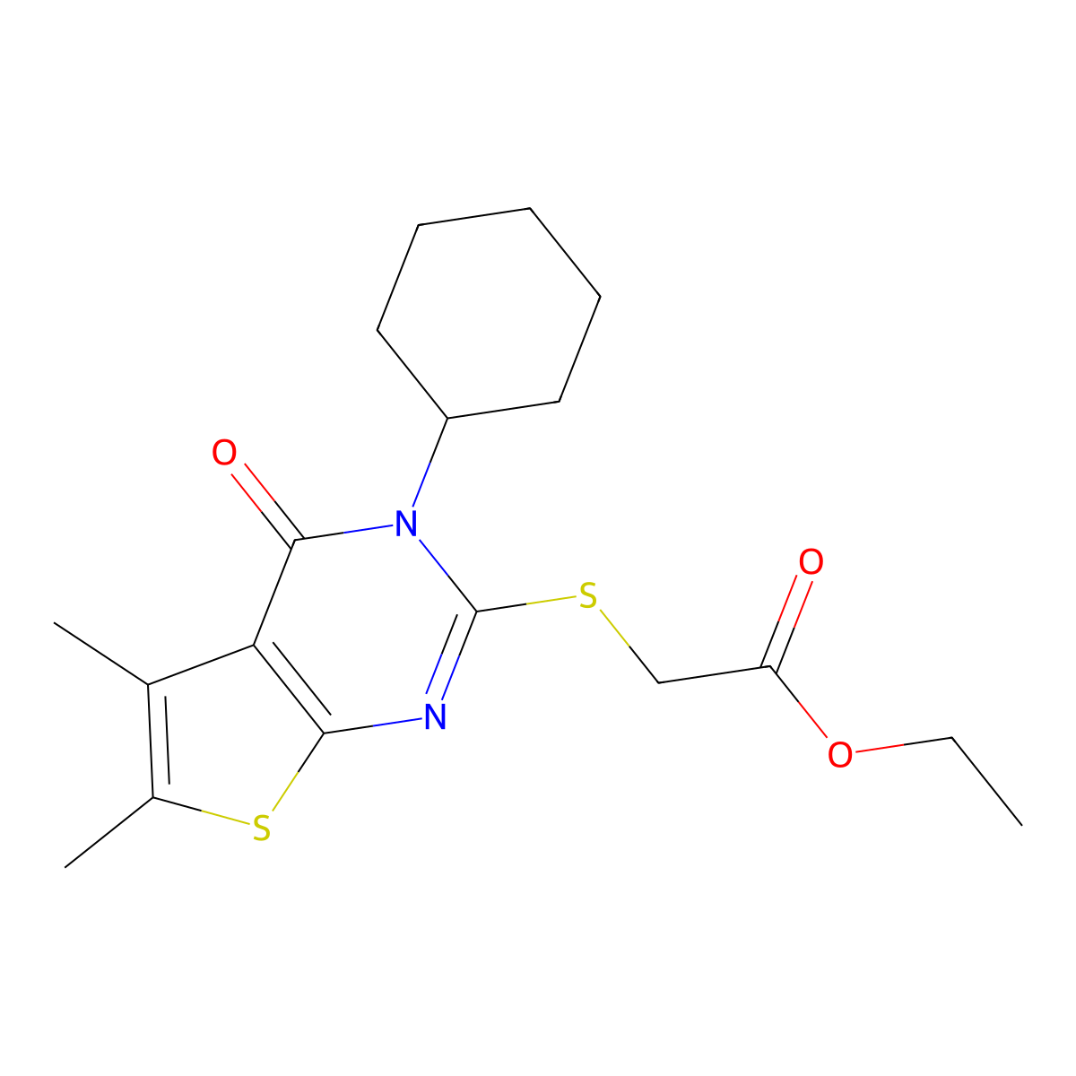 Ethyl [(3-cyclohexyl-5,6-dimethyl-4-oxo-3,4-dihydrothieno[2,3-d]pyrimidin-2-yl)sulfanyl]acetate molecular structure, CAS 446278-66-6