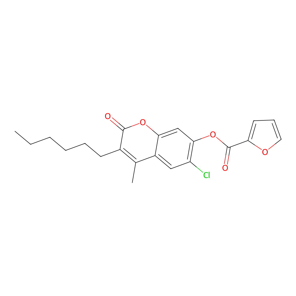 6-chloro-3-hexyl-4-methyl-2-oxo-2H-chromen-7-yl furan-2-carboxylate molecular structure, CAS 446279-74-9