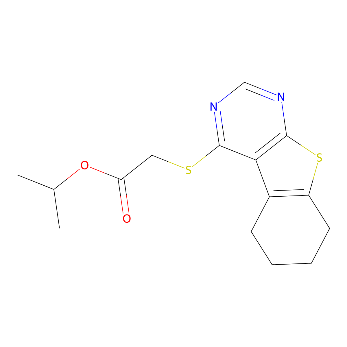 Propan-2-yl (5,6,7,8-tetrahydro[1]benzothieno[2,3-d]pyrimidin-4-ylsulfanyl)acetate molecular structure, CAS 446280-56-4