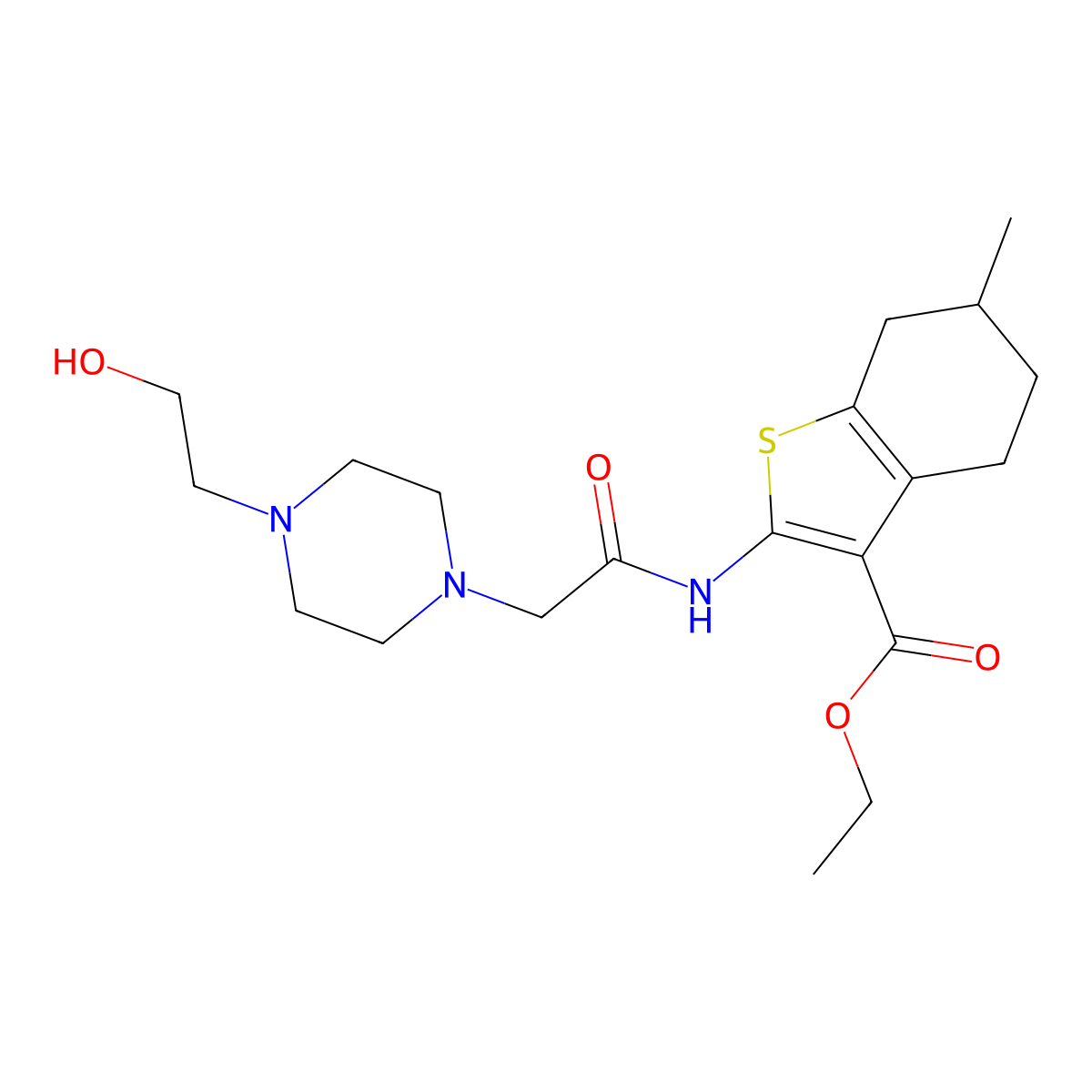 Ethyl 2-[[2-[4-(2-hydroxyethyl)piperazin-1-yl]acetyl]amino]-6-methyl-4,5,6,7-tetrahydro-1-benzothiophene-3-carboxylate molecular structure, CAS 446280-91-7