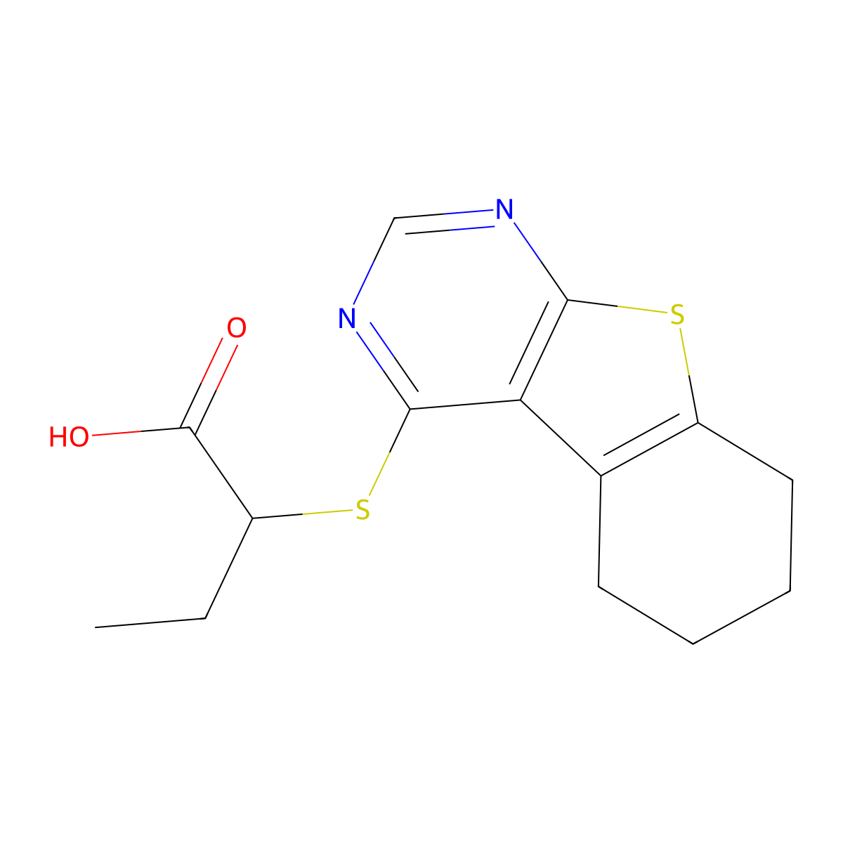 2-(5,6,7,8-Tetrahydro-[1]benzothiolo[2,3-d]pyrimidin-4-ylsulfanyl)butanoic acid molecular structure, CAS 446306-64-5