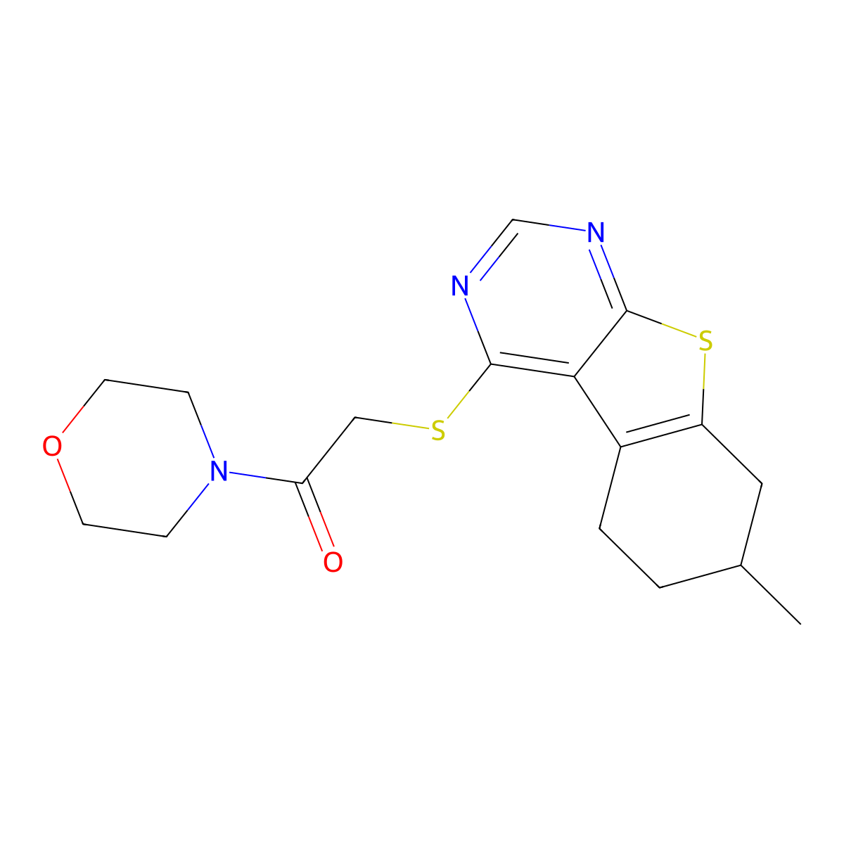 2-({11-Methyl-8-thia-4,6-diazatricyclo[7.4.0.0^{2,7}]trideca-1(9),2(7),3,5-tetraen-3-yl}sulfanyl)-1-(morpholin-4-yl)ethan-1-one molecular structure, CAS 446307-33-1