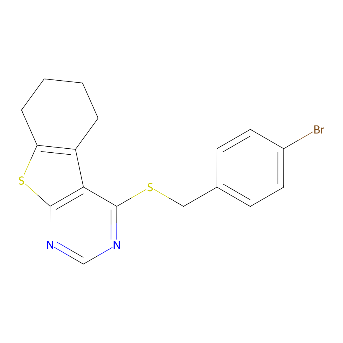 4-[(4-Bromobenzyl)sulfanyl]-5,6,7,8-tetrahydro[1]benzothieno[2,3-d]pyrimidine molecular structure, CAS 446307-52-4