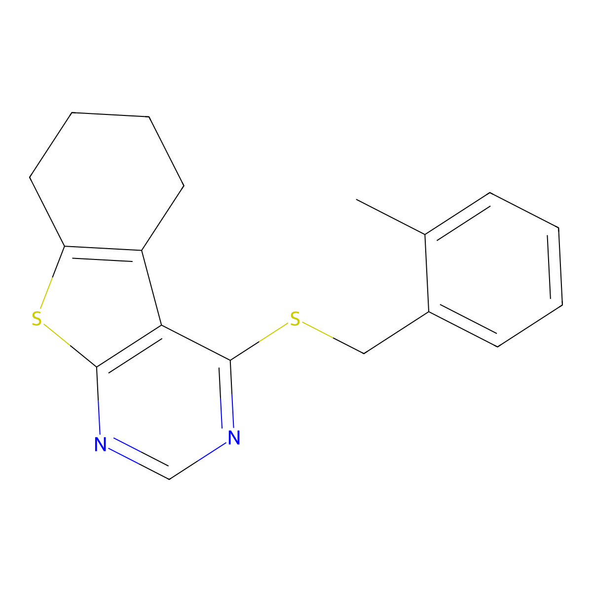 4-[(2-Methylbenzyl)sulfanyl]-5,6,7,8-tetrahydro[1]benzothieno[2,3-d]pyrimidine molecular structure, CAS 446307-54-6