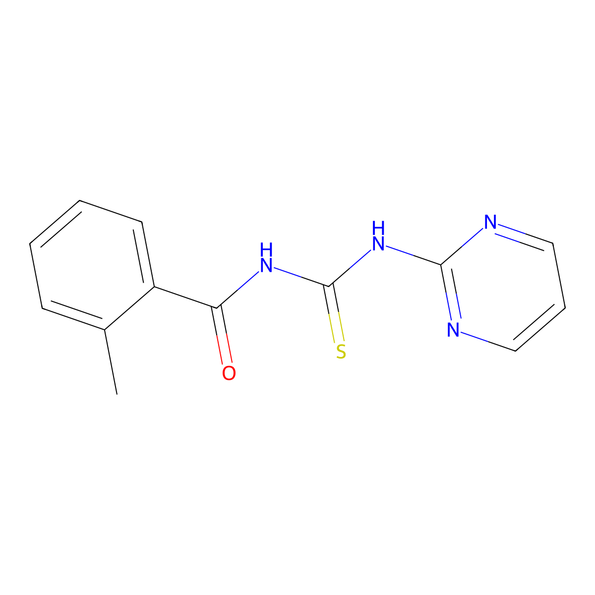 2-methyl-N-(pyrimidin-2-ylcarbamothioyl)benzamide molecular structure, CAS 446308-75-4