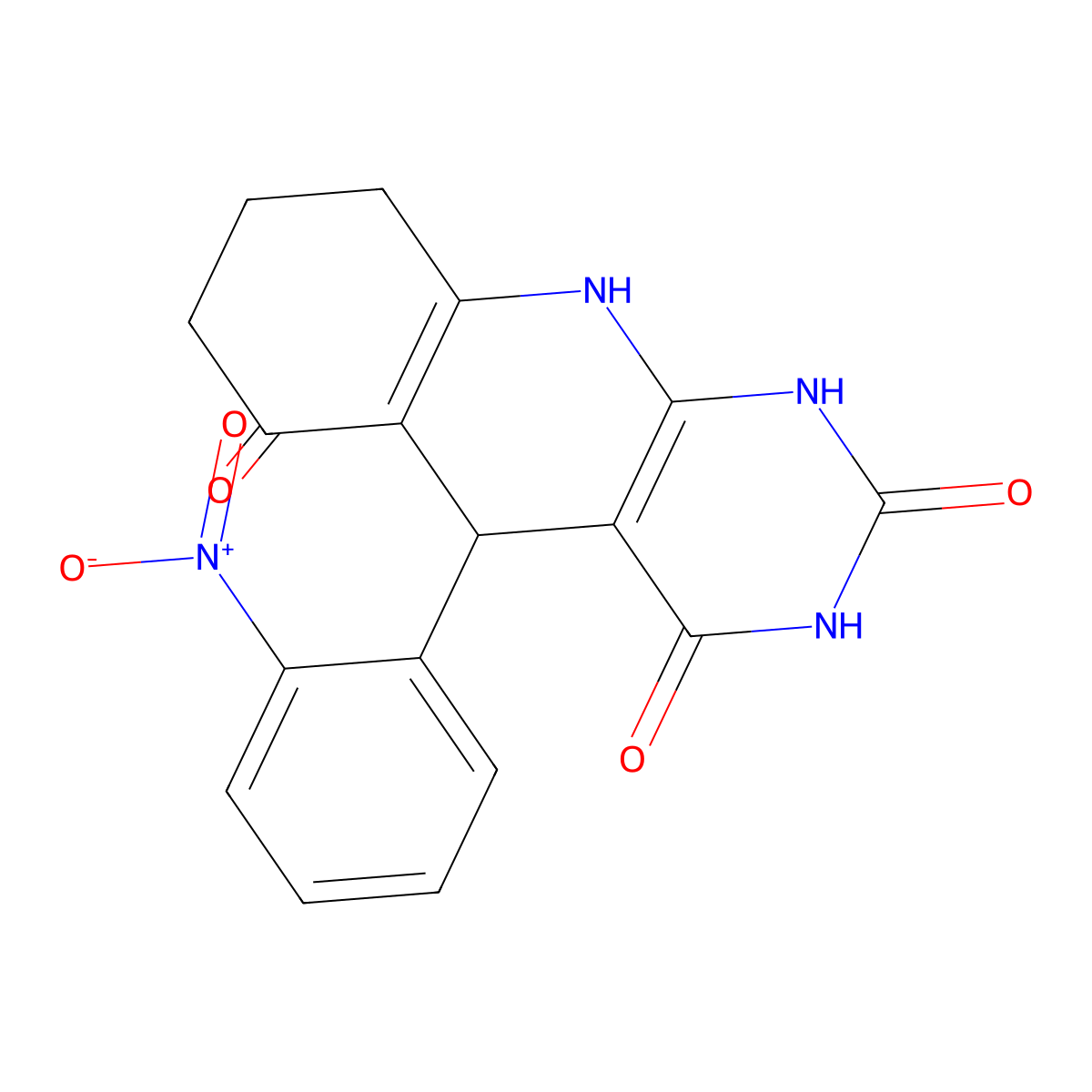 5-(2-nitrophenyl)-5,8,9,10-tetrahydropyrimido[4,5-b]quinoline-2,4,6(1H,3H,7H)-trione molecular structure, CAS 446309-53-1