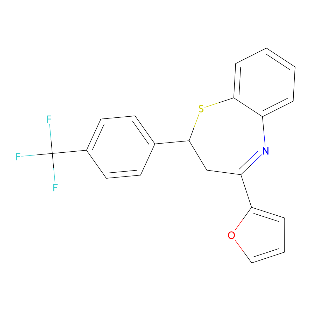 4-(Furan-2-yl)-2-[4-(trifluoromethyl)phenyl]-2,3-dihydro-1,5-benzothiazepine molecular structure, CAS 446309-71-3