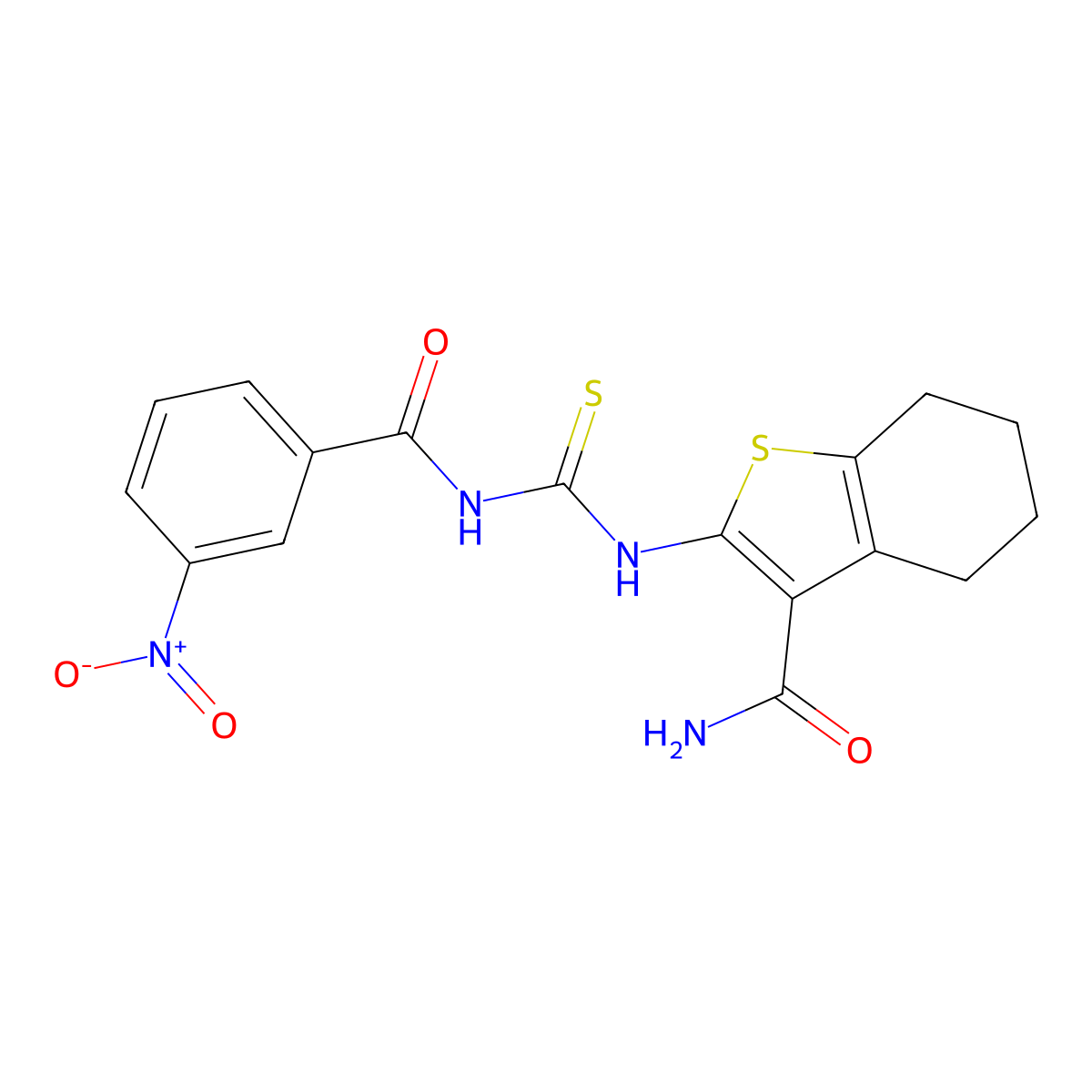 2-[(3-Nitrobenzoyl)carbamothioylamino]-4,5,6,7-tetrahydro-1-benzothiophene-3-carboxamide molecular structure, CAS 446310-10-7
