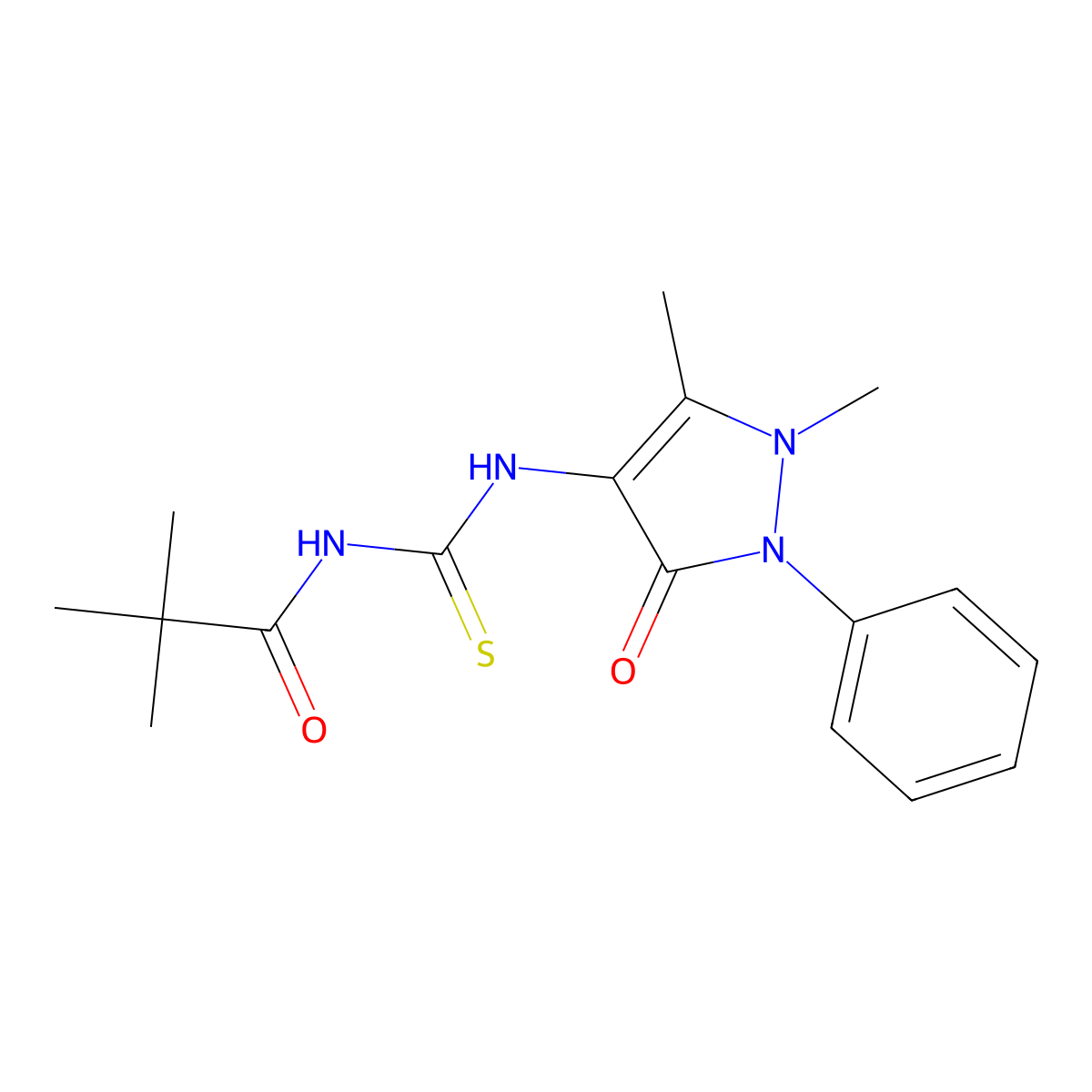N-[(1,5-dimethyl-3-oxo-2-phenylpyrazol-4-yl)carbamothioyl]-2,2-dimethylpropanamide molecular structure, CAS 446310-56-1