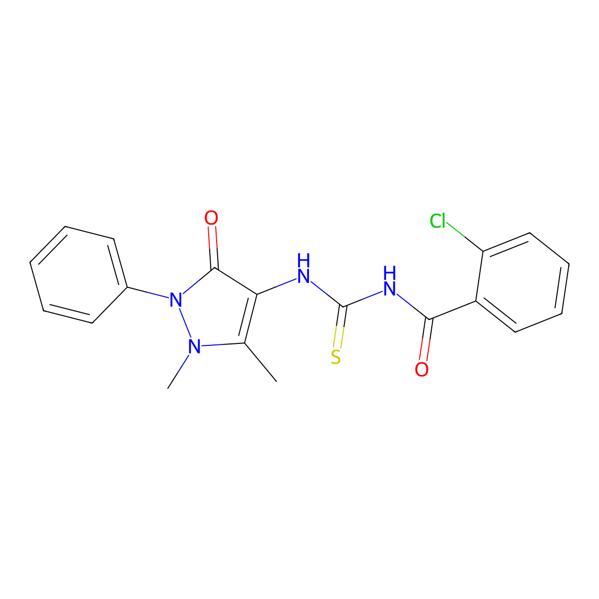 2-chloro-N-((1,5-dimethyl-3-oxo-2-phenyl-2,3-dihydro-1H-pyrazol-4-yl)carbamothioyl)benzamide molecular structure, CAS 446310-60-7