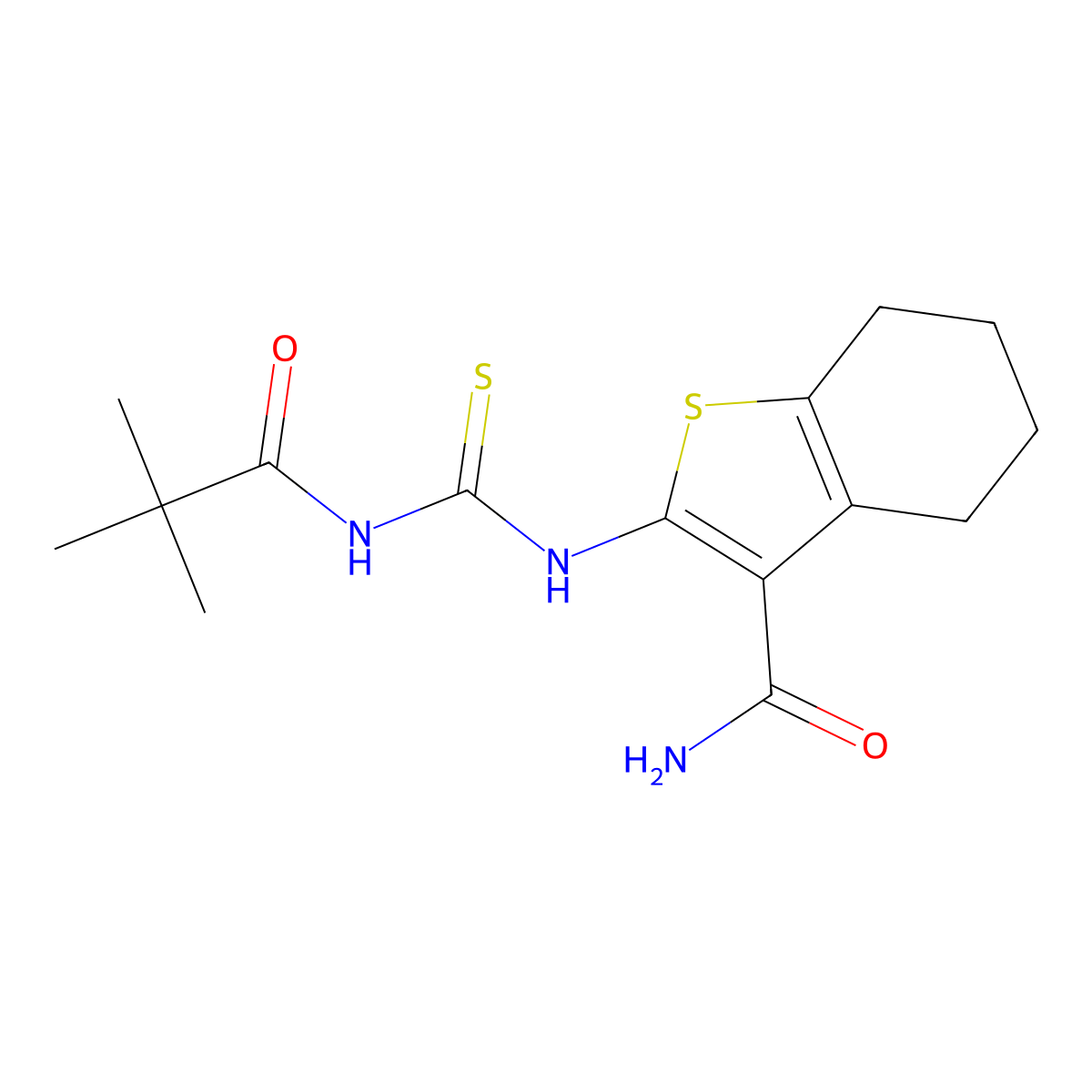 2-(3-Pivaloylthioureido)-4,5,6,7-tetrahydrobenzo[b]thiophene-3-carboxamide molecular structure, CAS 446310-78-7