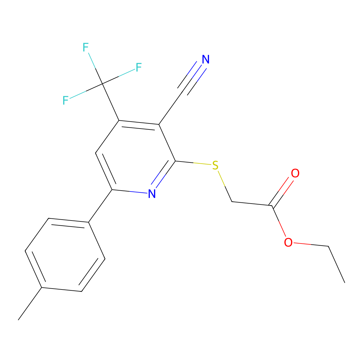 Ethyl 2-[3-cyano-6-(4-methylphenyl)-4-(trifluoromethyl)pyridin-2-yl]sulfanylacetate molecular structure, CAS 4464-03-3
