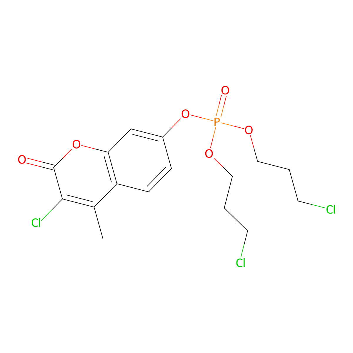 3-Chloro-4-methyl-2-oxo-2H-1-benzopyran-7-yl bis(3-chloropropyl) phosphate molecular structure, CAS 4467-21-4