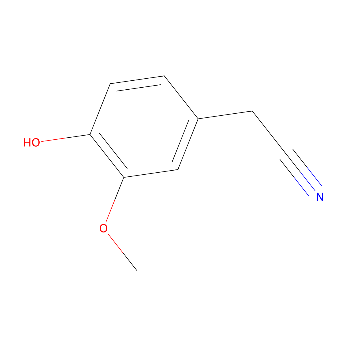 4-Hydroxy-3-methoxyphenylacetonitrile molecular structure, CAS 4468-59-1