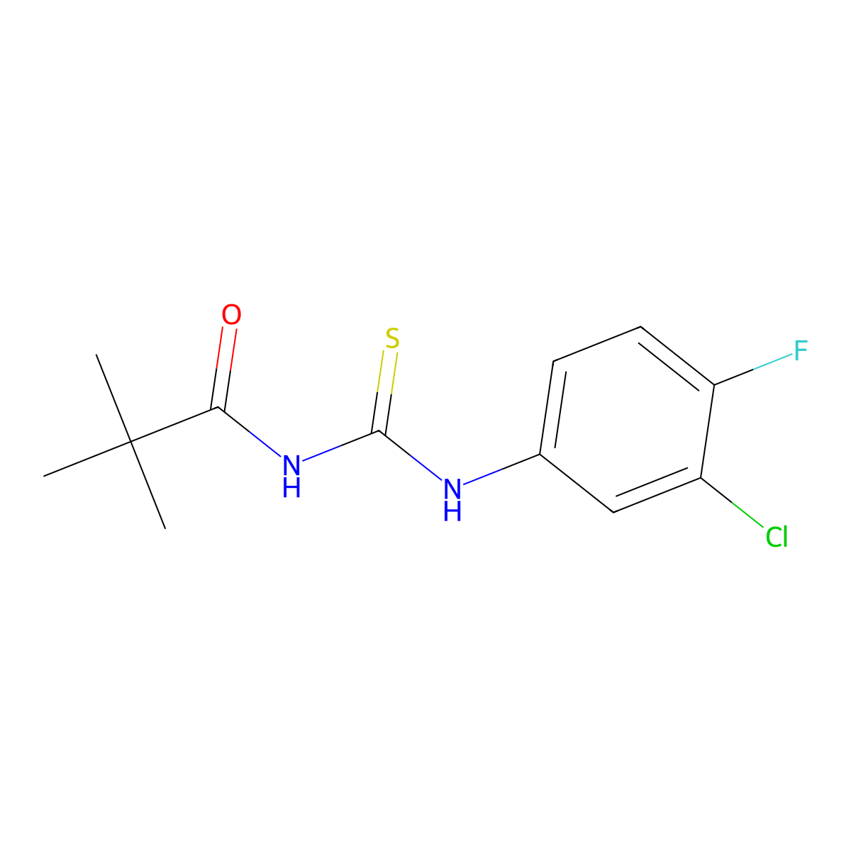 N-[(3-chloro-4-fluorophenyl)carbamothioyl]-2,2-dimethylpropanamide molecular structure, CAS 446824-24-4