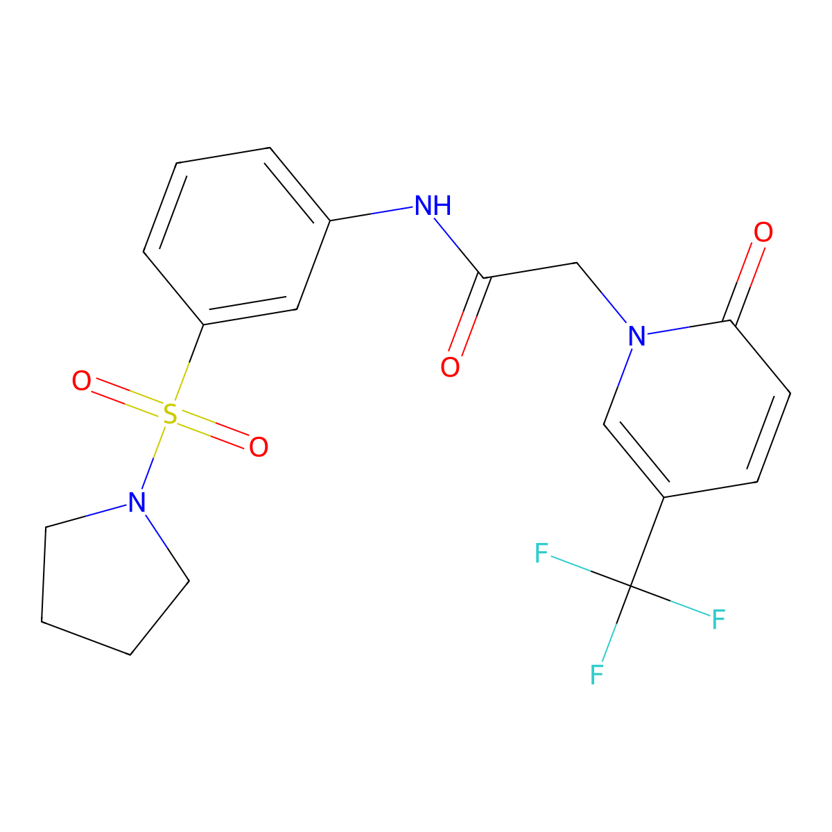2-[2-oxo-5-(trifluoromethyl)-1,2-dihydropyridin-1-yl]-N-[3-(pyrrolidine-1-sulfonyl)phenyl]acetamide molecular structure, CAS 446826-69-3