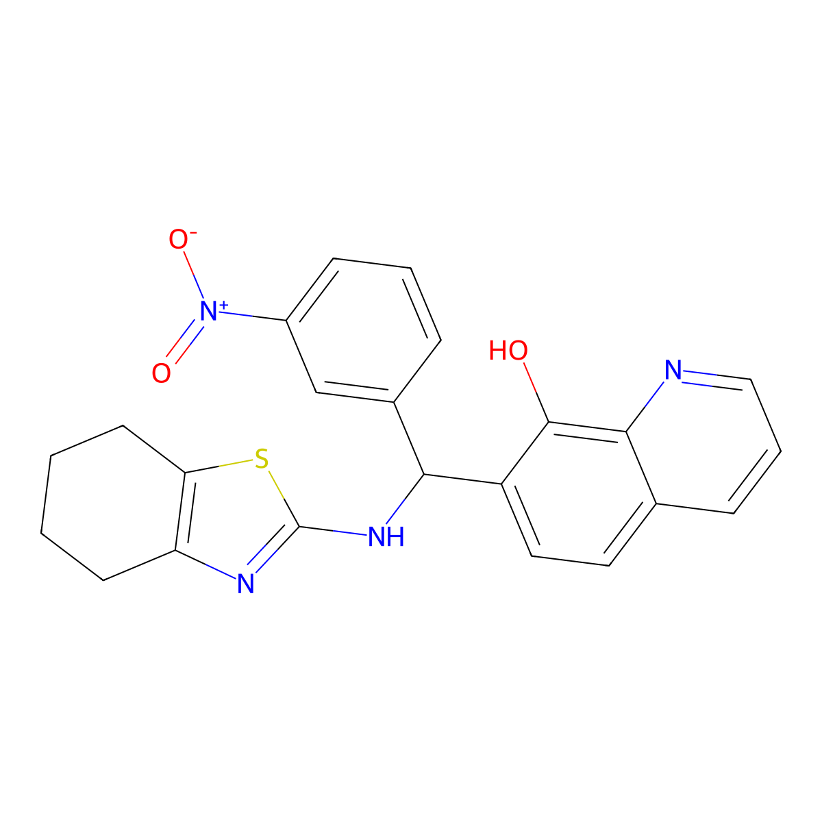 7-((3-Nitrophenyl)((4,5,6,7-tetrahydrobenzo[d]thiazol-2-yl)amino)methyl)quinolin-8-ol molecular structure, CAS 446826-81-9