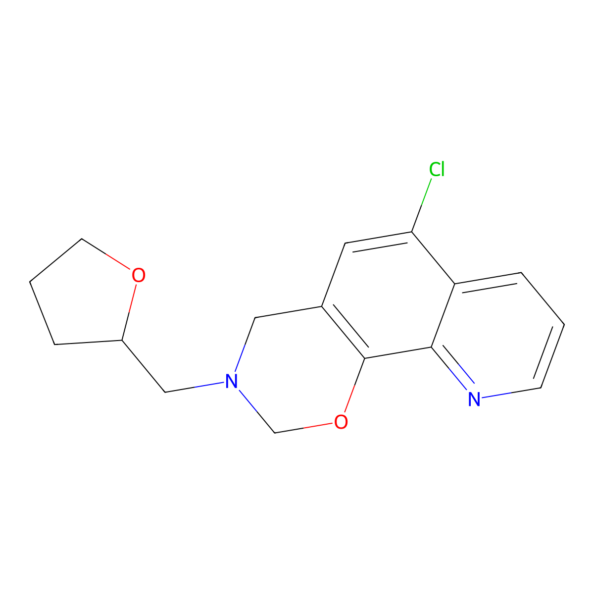 6-chloro-3-(tetrahydrofuran-2-ylmethyl)-3,4-dihydro-2H-[1,3]oxazino[5,6-h]quinoline molecular structure, CAS 446826-83-1