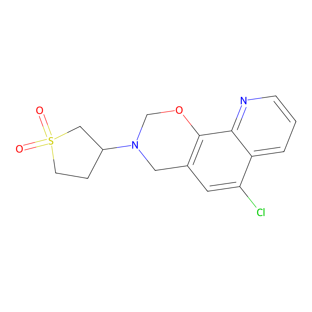 6-chloro-3-(1,1-dioxidotetrahydrothiophen-3-yl)-3,4-dihydro-2H-[1,3]oxazino[5,6-h]quinoline molecular structure, CAS 446826-85-3