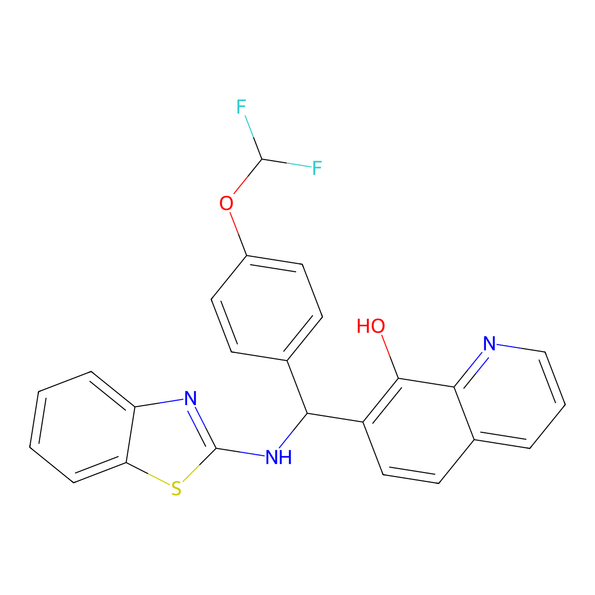 7-((Benzo[d]thiazol-2-ylamino)(4-(difluoromethoxy)phenyl)methyl)quinolin-8-ol molecular structure, CAS 446826-86-4