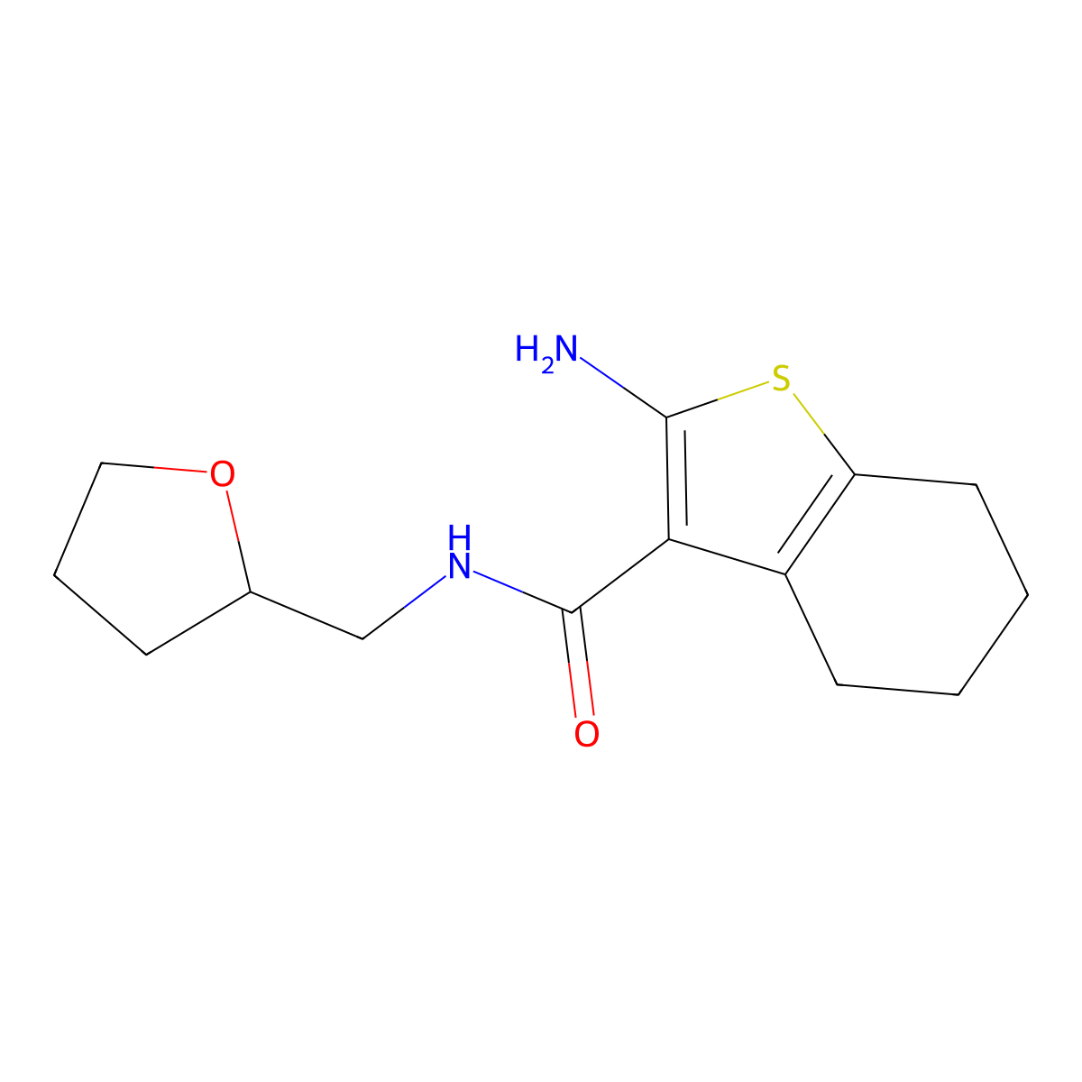2-amino-N-(oxolan-2-ylmethyl)-4,5,6,7-tetrahydro-1-benzothiophene-3-carboxamide molecular structure, CAS 446830-04-2