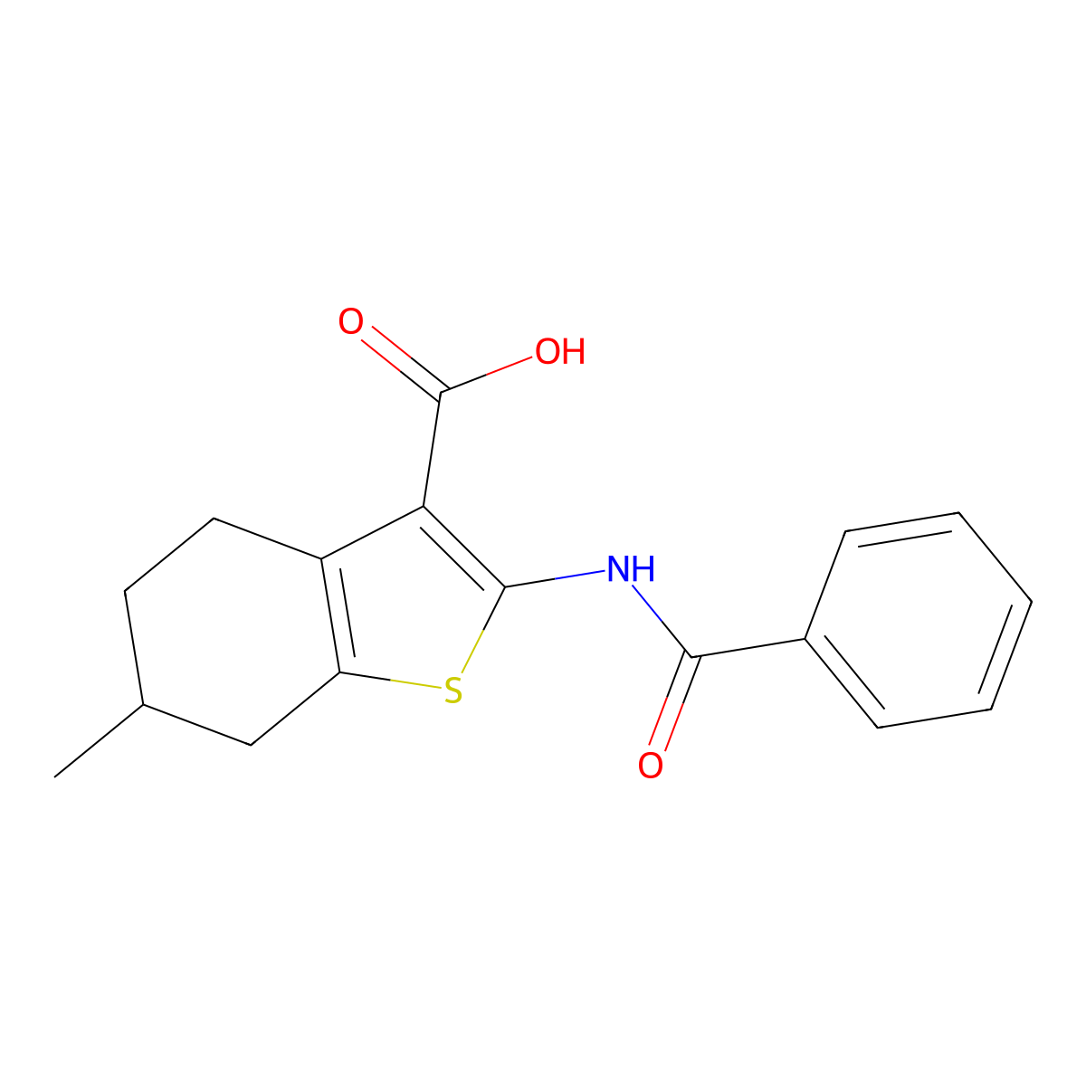 2-Benzamido-6-methyl-4,5,6,7-tetrahydro-1-benzothiophene-3-carboxylic acid molecular structure, CAS 446830-48-4