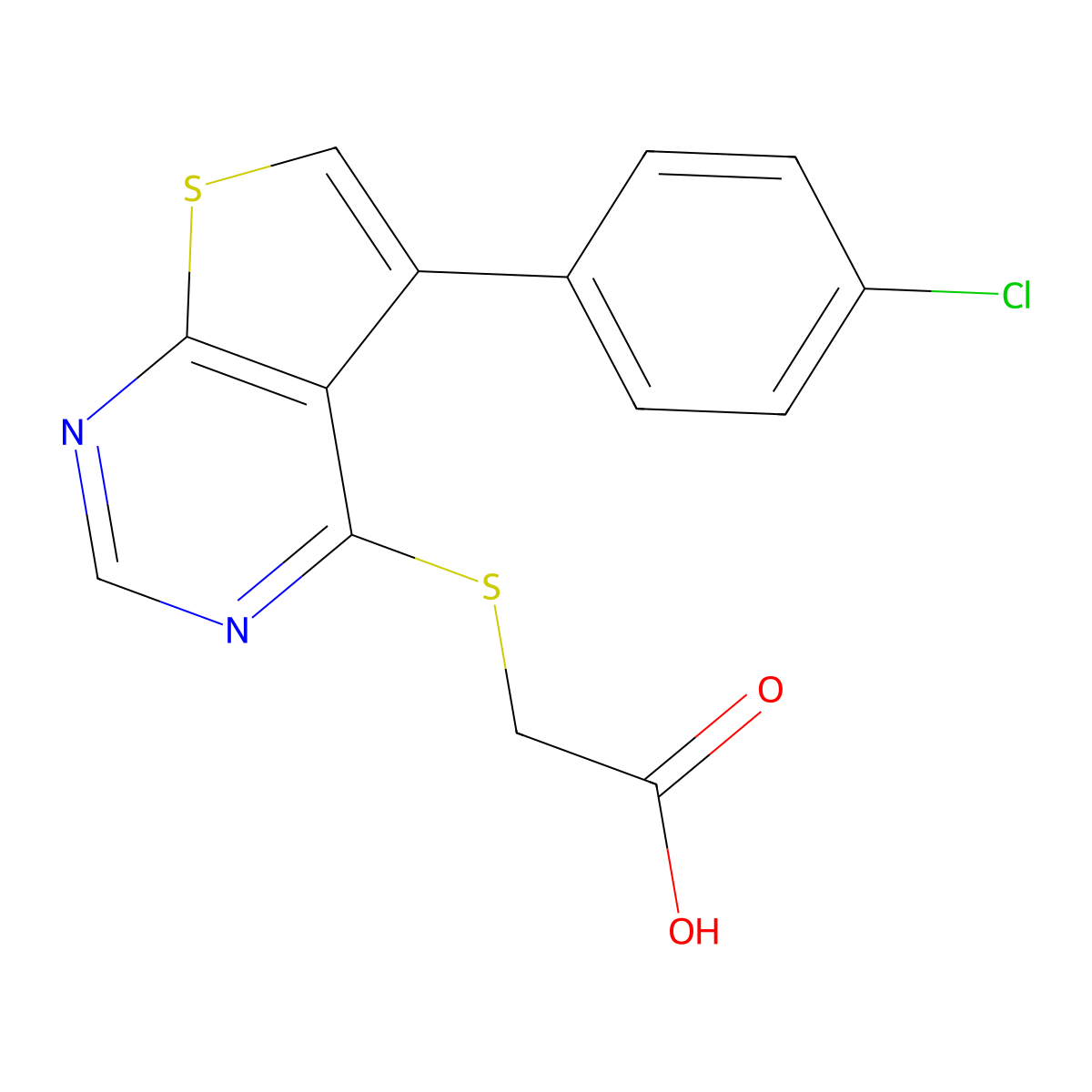 {[5-(4-Chlorophenyl)thieno[2,3-d]pyrimidin-4-yl]sulfanyl}acetic acid molecular structure, CAS 446831-06-7