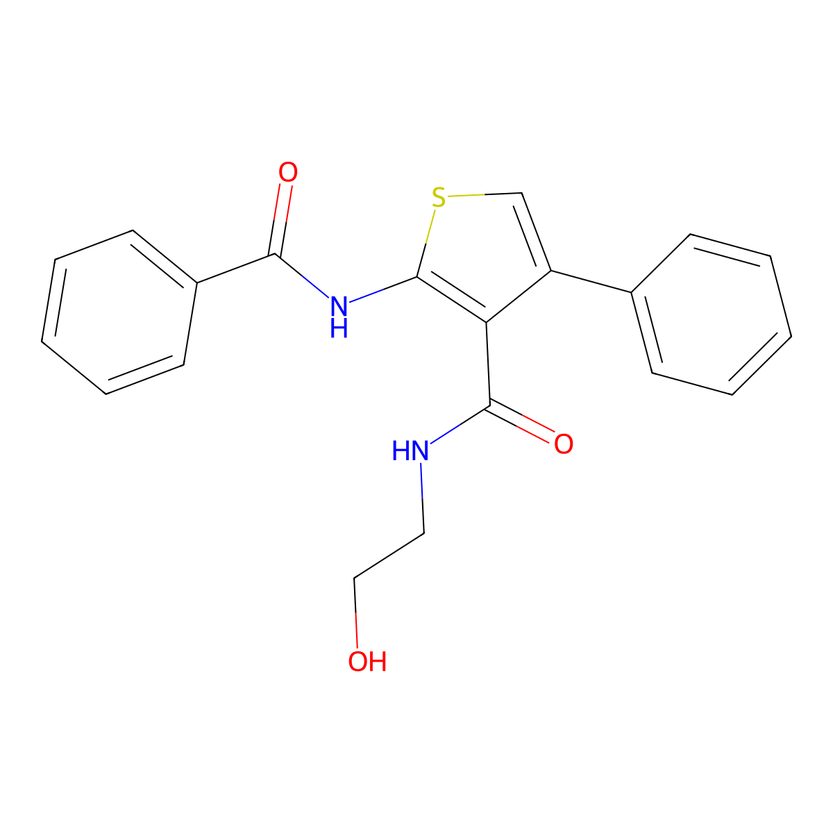 2-benzamido-N-(2-hydroxyethyl)-4-phenylthiophene-3-carboxamide molecular structure, CAS 446831-15-8