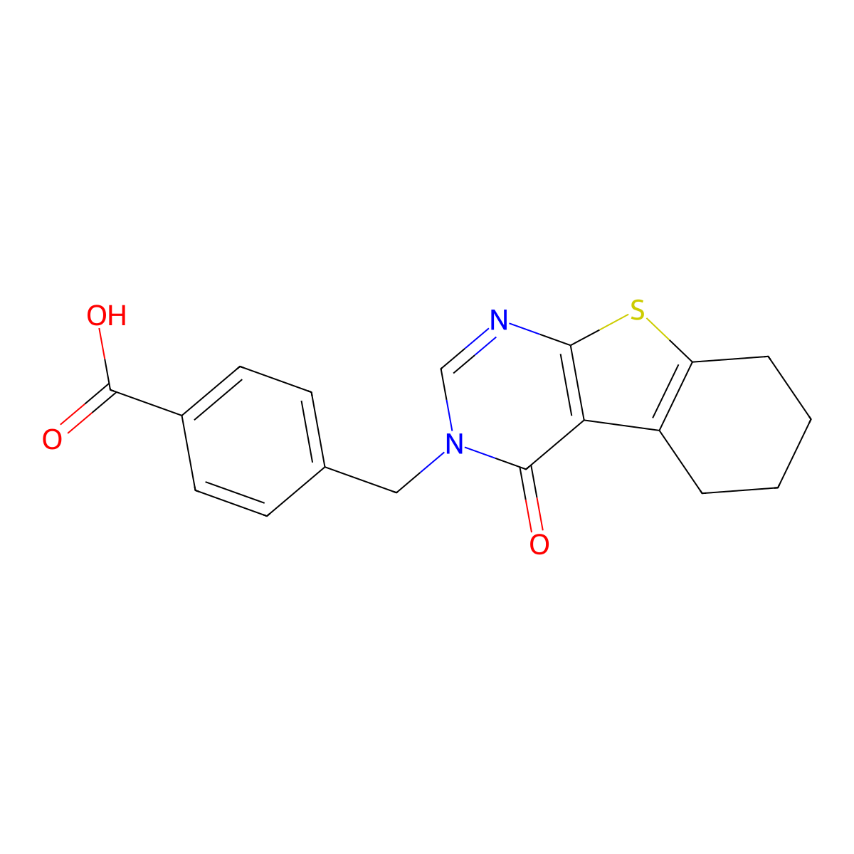 4-[(4-Oxo-5,6,7,8-tetrahydro-[1]benzothiolo[2,3-d]pyrimidin-3-yl)methyl]benzoic acid molecular structure, CAS 446831-17-0