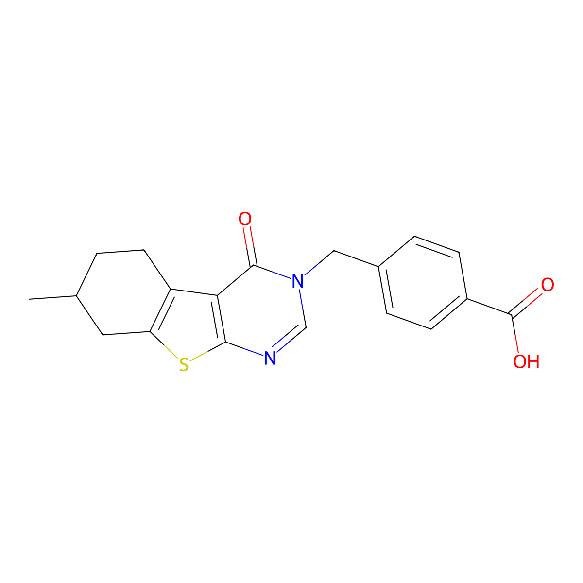 4-({11-Methyl-3-oxo-8-thia-4,6-diazatricyclo[7.4.0.0^{2,7}]trideca-1(9),2(7),5-trien-4-yl}methyl)benzoic acid molecular structure, CAS 446831-18-1