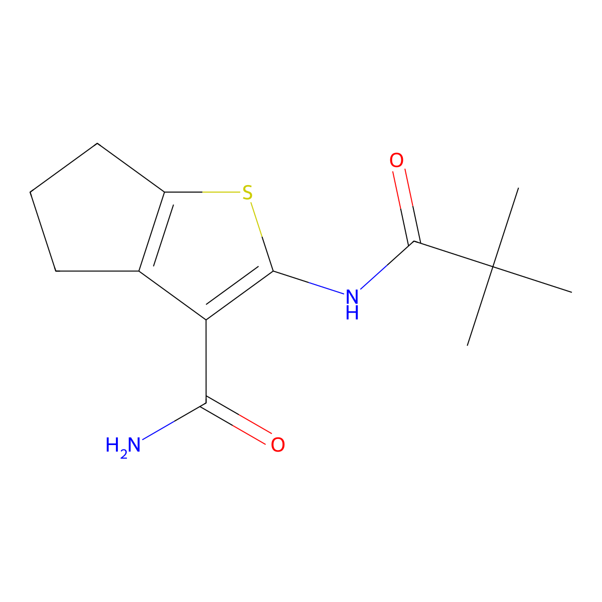 2-[(2,2-dimethylpropanoyl)amino]-5,6-dihydro-4H-cyclopenta[b]thiophene-3-carboxamide molecular structure, CAS 446836-77-7