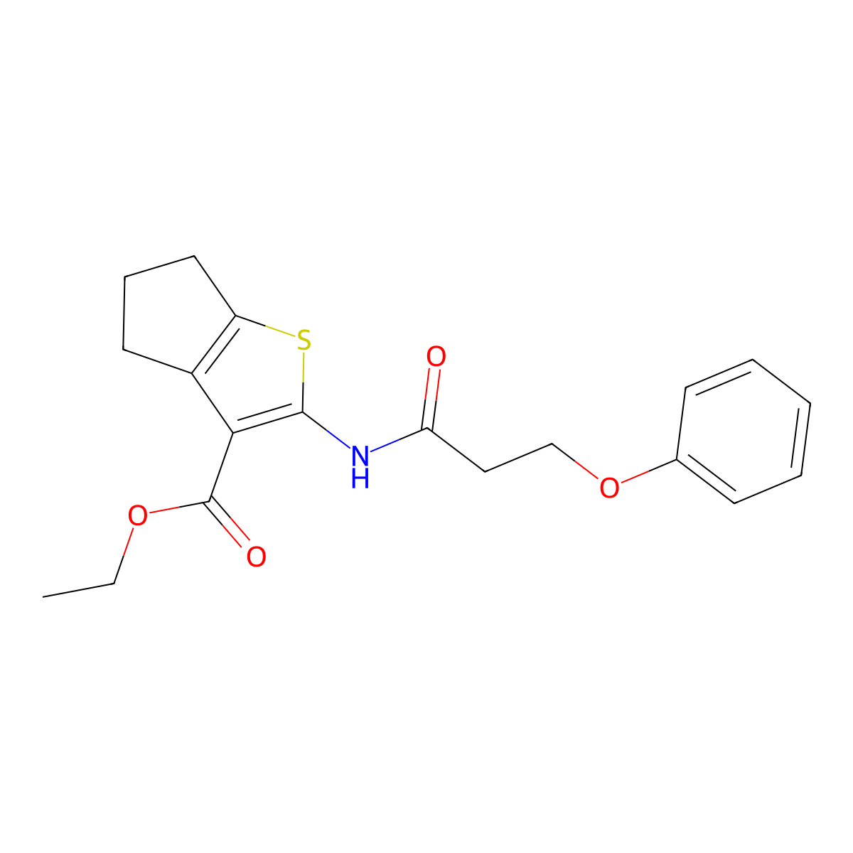 ethyl 2-(3-phenoxypropanamido)-5,6-dihydro-4H-cyclopenta[b]thiophene-3-carboxylate molecular structure, CAS 446838-70-6