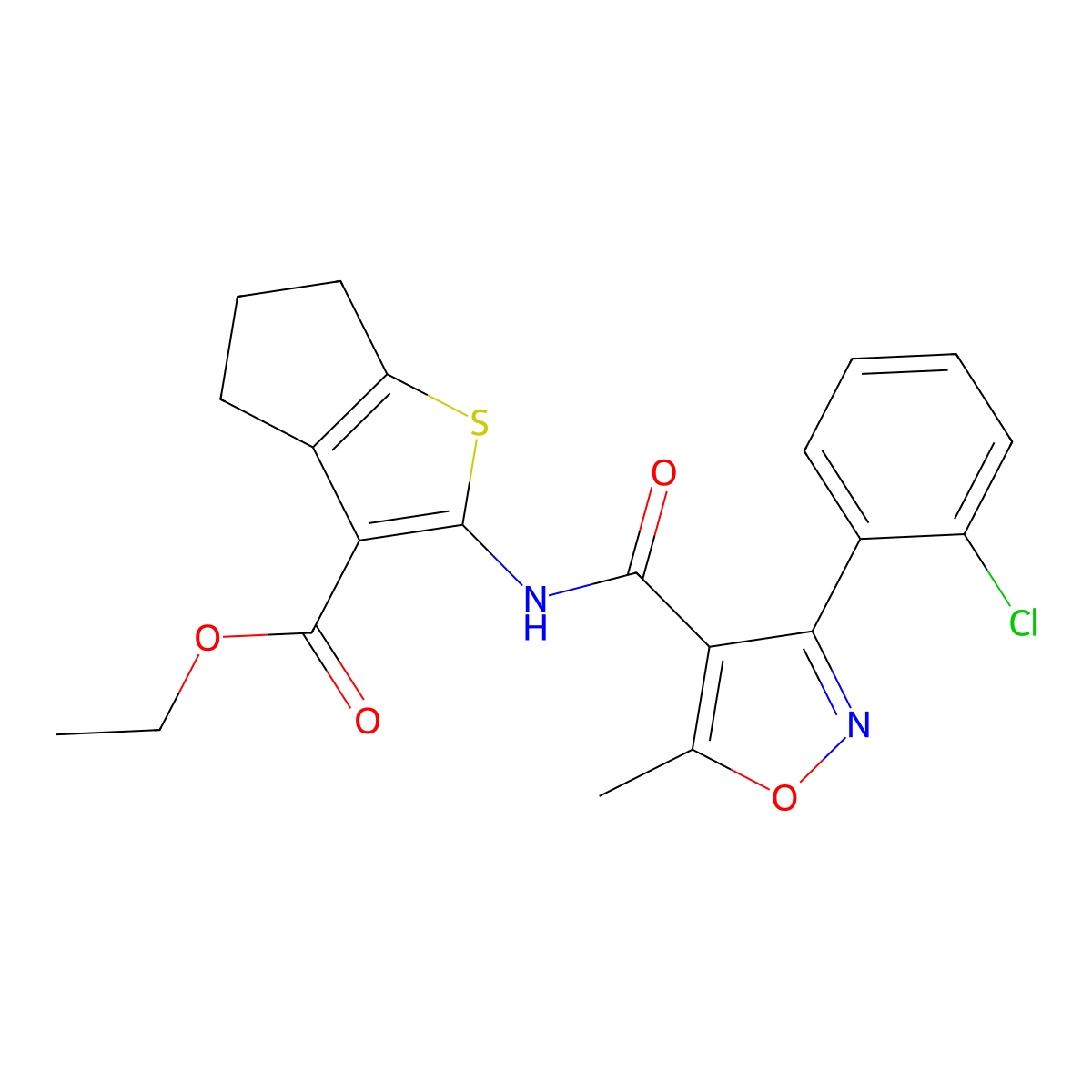 ethyl 2-[[3-(2-chlorophenyl)-5-methyl-1,2-oxazole-4-carbonyl]amino]-5,6-dihydro-4H-cyclopenta[b]thiophene-3-carboxylate molecular structure, CAS 446848-13-1