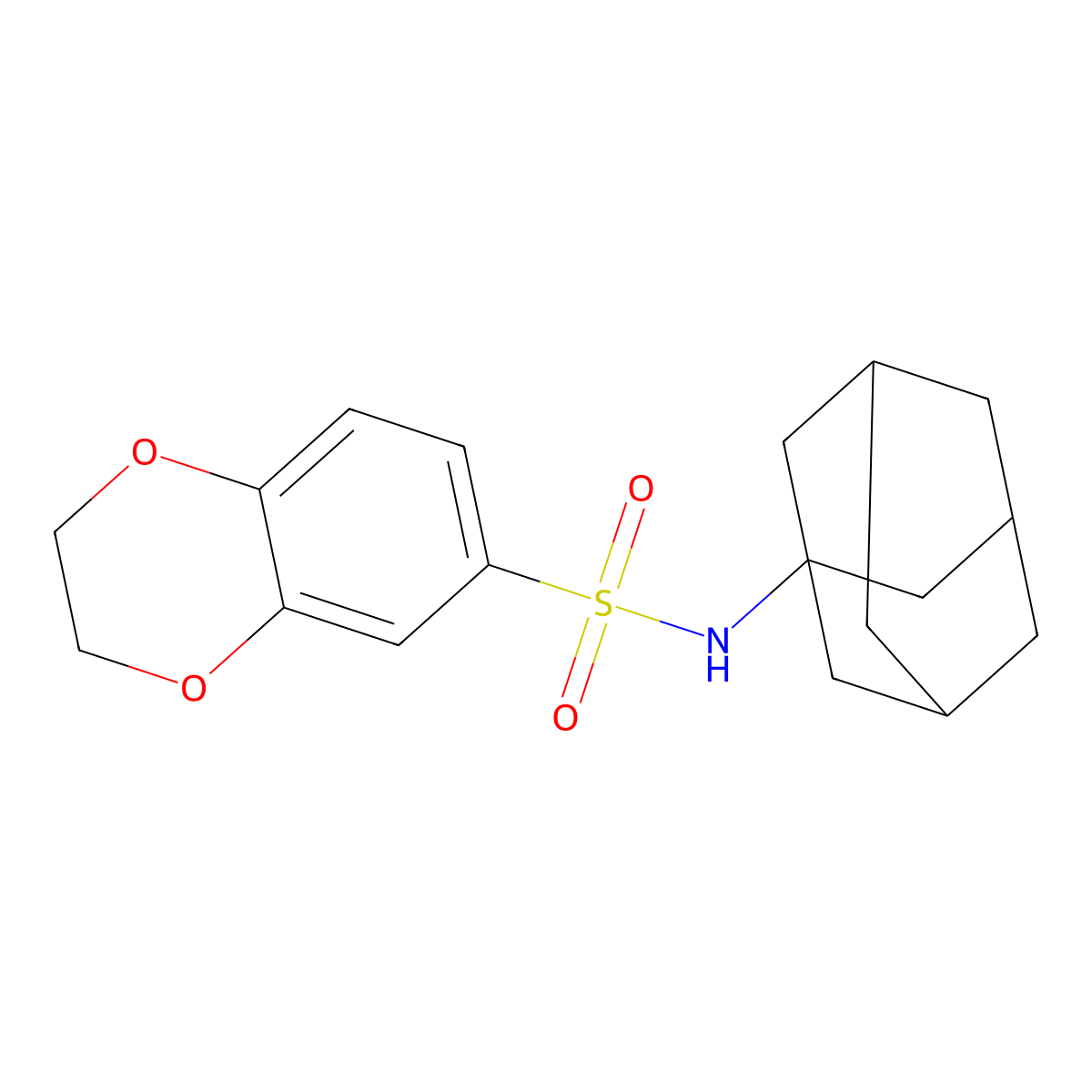 N-(adamantan-1-yl)-2,3-dihydro-1,4-benzodioxine-6-sulfonamide molecular structure, CAS 446852-10-4