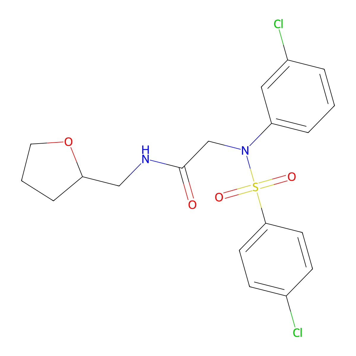 2-(3-chloro-N-(4-chlorophenyl)sulfonylanilino)-N-(oxolan-2-ylmethyl)acetamide molecular structure, CAS 446871-56-3