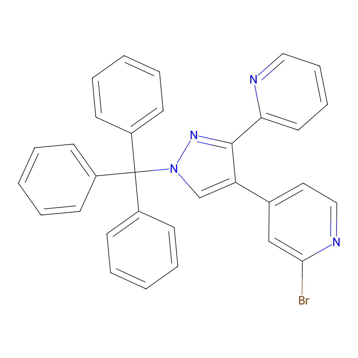 2-Bromo-4-(3-(pyridin-2-yl)-1-trityl-1H-pyrazol-4-yl)pyridine molecular structure, CAS 446880-83-7