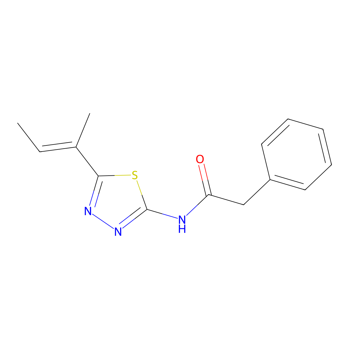 N-[5-(But-2-en-2-yl)-1,3,4-thiadiazol-2-yl]-2-phenylacetamide molecular structure, CAS 4470-37-5