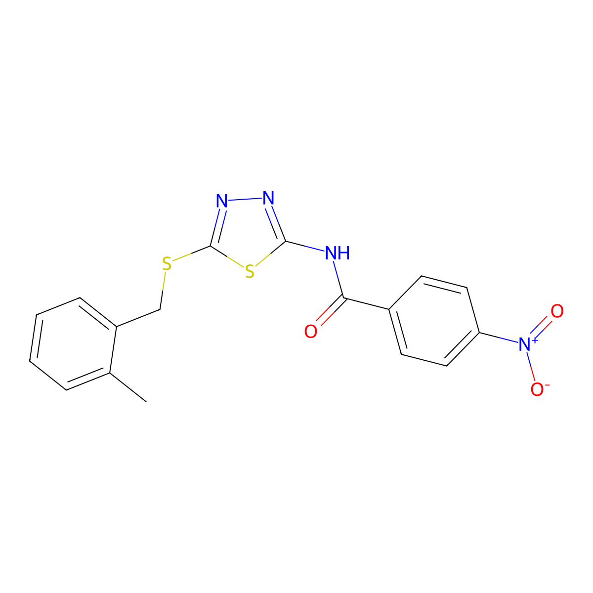 N-(5-{[(2-Methylphenyl)methyl]sulfanyl}-1,3,4-thiadiazol-2-yl)-4-nitrobenzamide molecular structure, CAS 4471-23-2