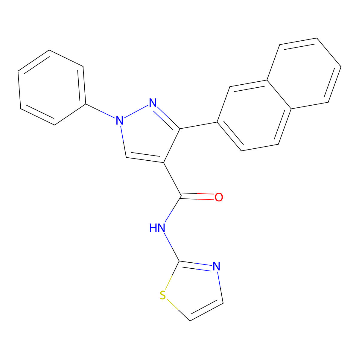 3-naphthalen-2-yl-1-phenyl-N-(1,3-thiazol-2-yl)pyrazole-4-carboxamide molecular structure, CAS 4471-84-5