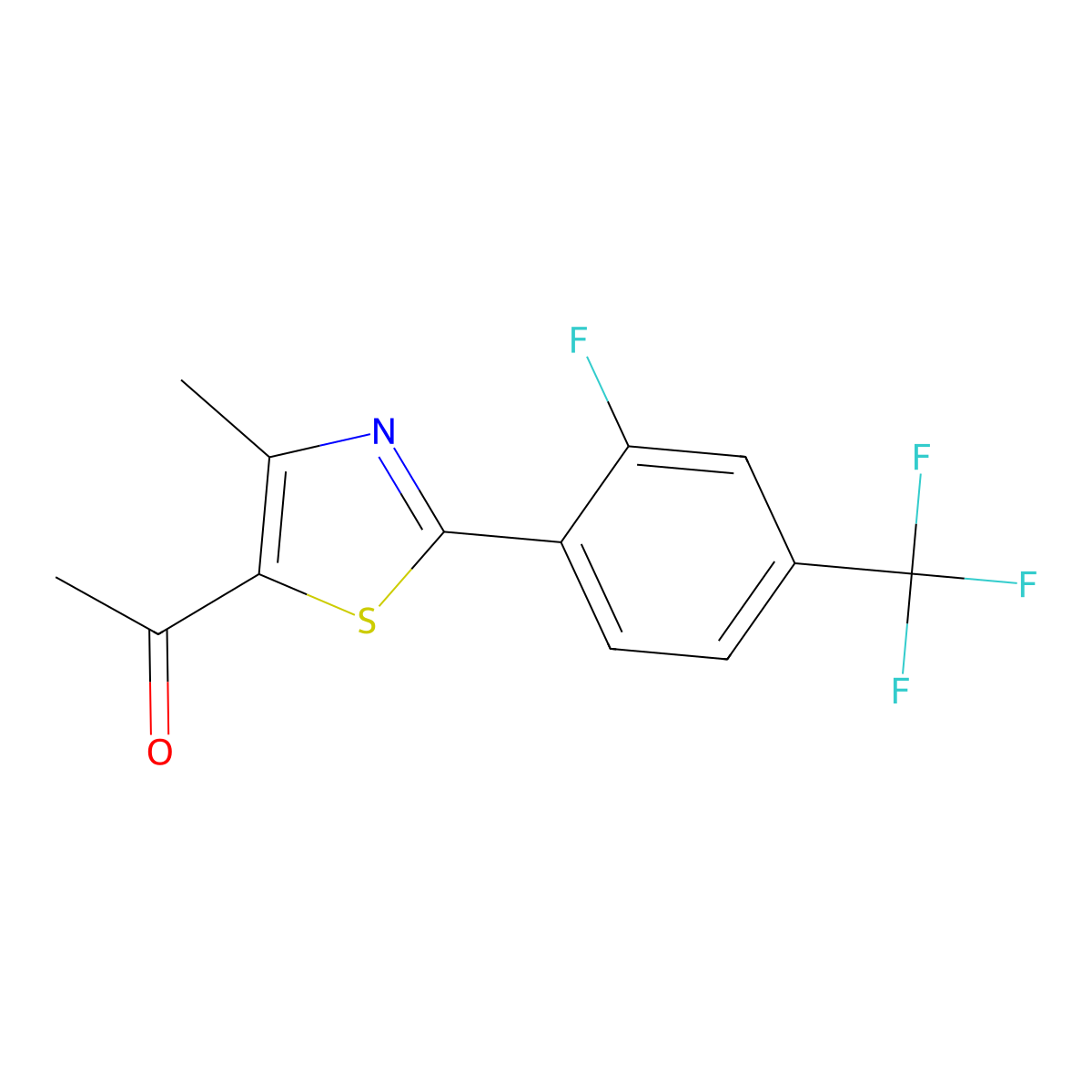 1-(2-(2-Fluoro-4-(trifluoromethyl)phenyl)-4-methylthiazol-5-YL)ethanone molecular structure, CAS 447406-74-8