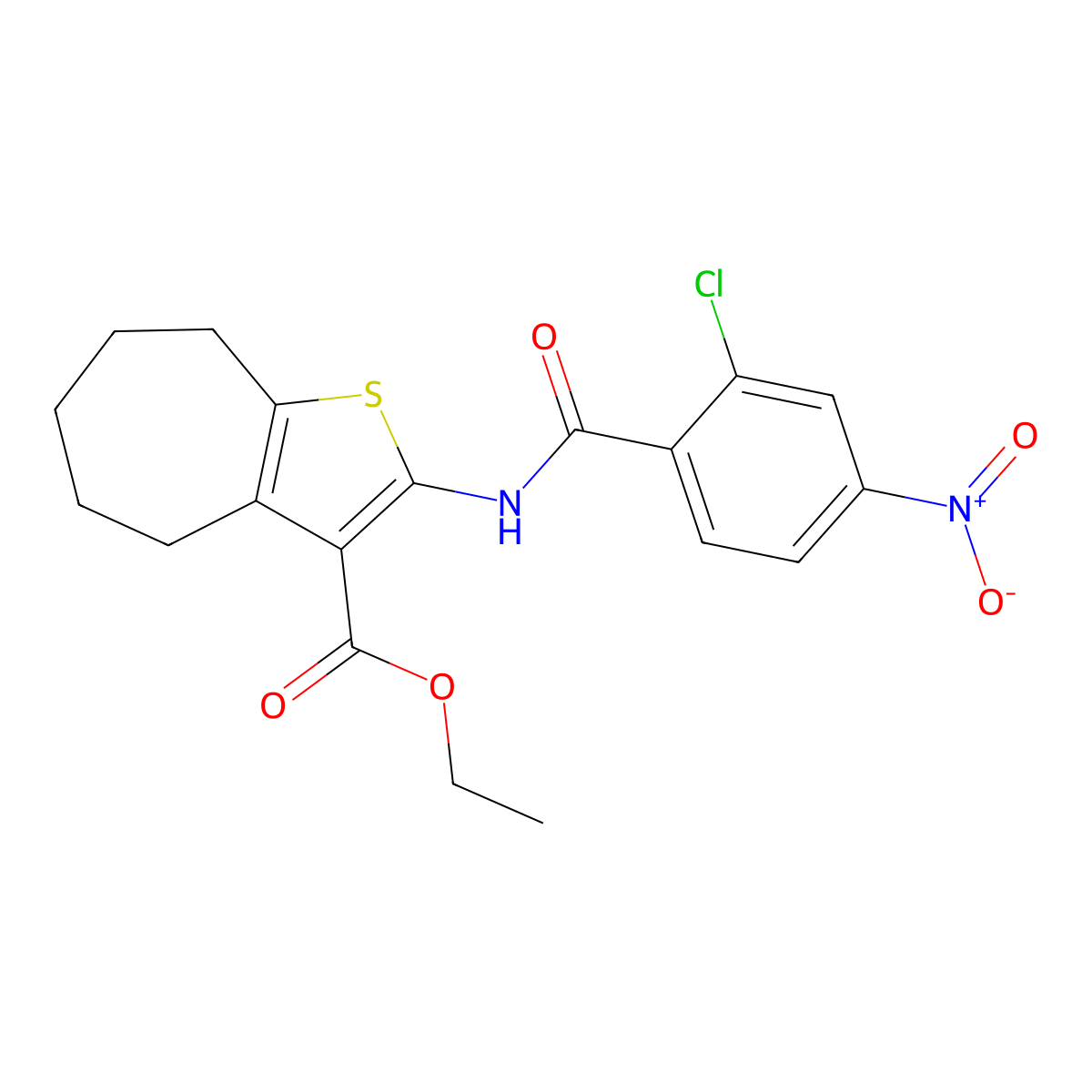 ethyl 2-[(2-chloro-4-nitrobenzoyl)amino]-5,6,7,8-tetrahydro-4H-cyclohepta[b]thiophene-3-carboxylate molecular structure, CAS 447408-97-1