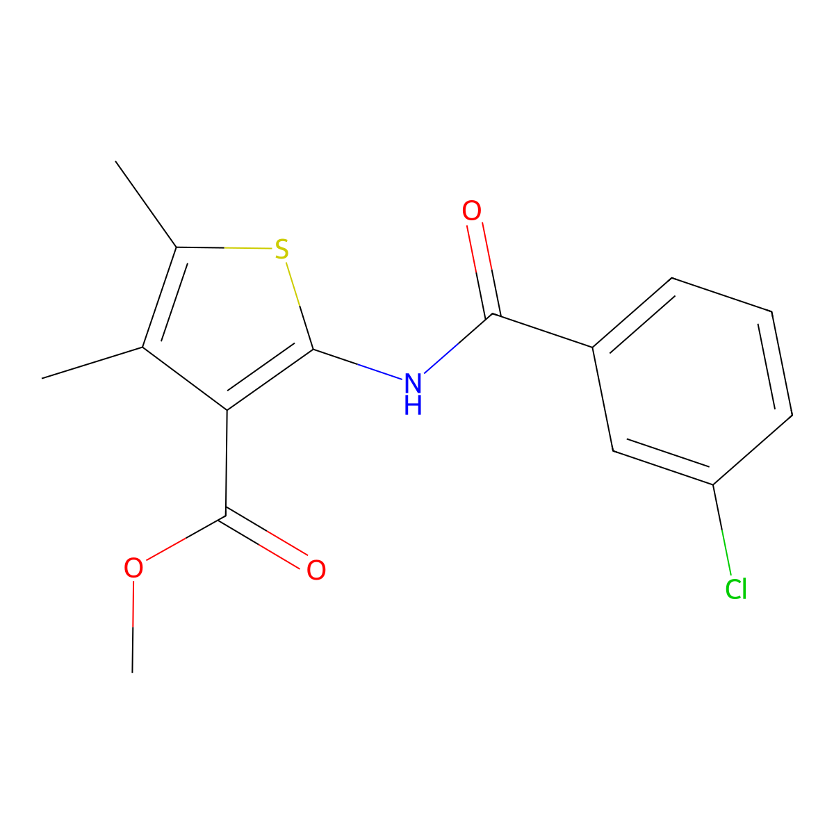 Methyl 2-(3-chlorobenzamido)-4,5-dimethylthiophene-3-carboxylate molecular structure, CAS 447409-05-4