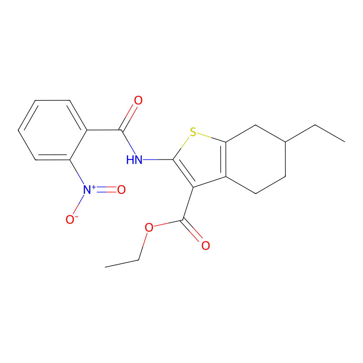 Ethyl 6-ethyl-2-[(2-nitrobenzoyl)amino]-4,5,6,7-tetrahydro-1-benzothiophene-3-carboxylate molecular structure, CAS 447409-12-3